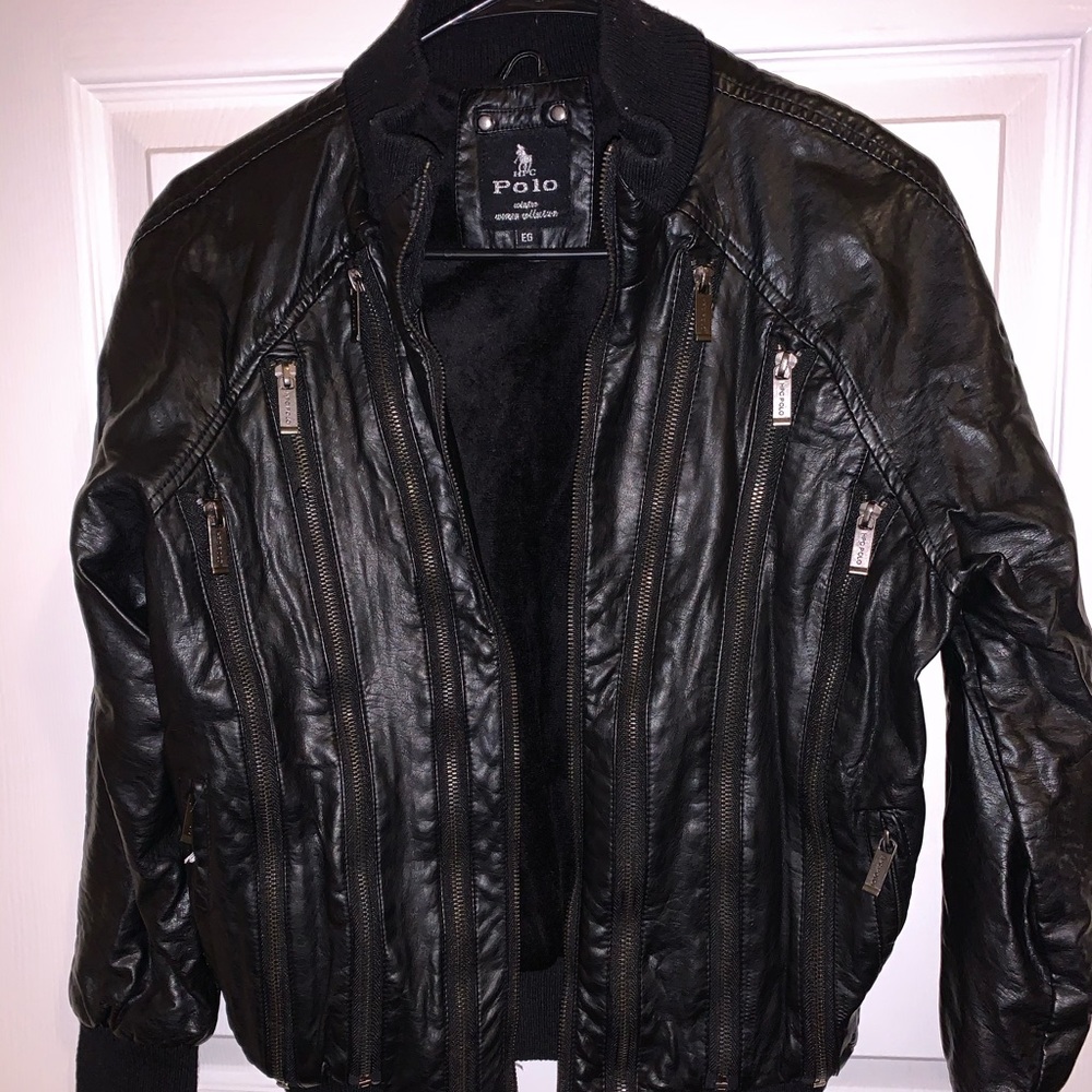 Black Zippered Faux Leather Jacket
